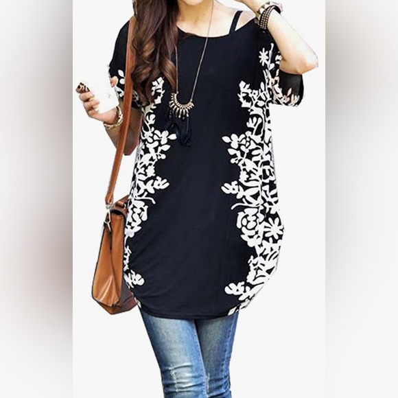 Navy white summer tunic - Picture 1 of 2